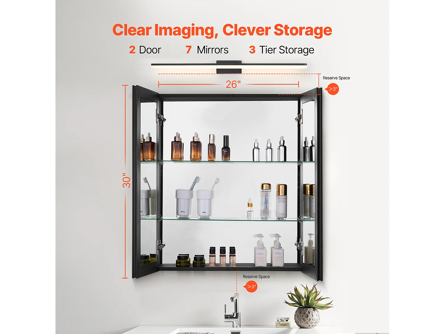 Medicijnkastje, SucceBuy Medicijnkastje, 66 x 76 cm, Badkamer Medicijnkastje met Spiegel en 2 Laagjes Verstelbare Planken