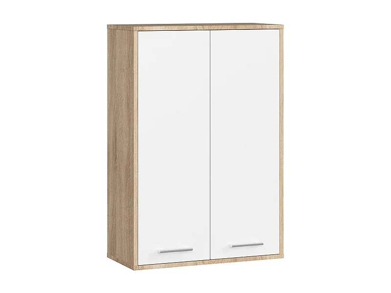Armoire salle de bains suspendue AKORD FIN Chêne Sonoma 64 cm 2 portes pleine Blanche 4 étagères 64x30x94 cm