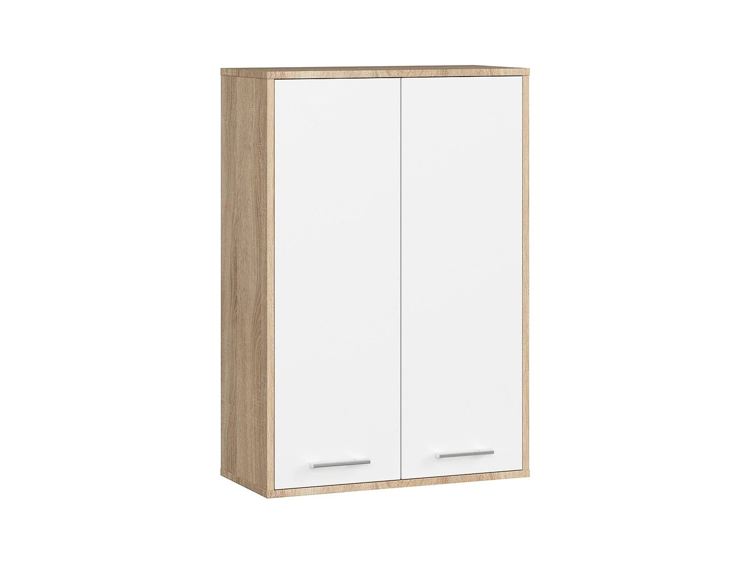 Armoire salle de bains suspendue AKORD FIN Chêne Sonoma 64 cm 2 portes pleine Blanche 4 étagères 64x30x94 cm