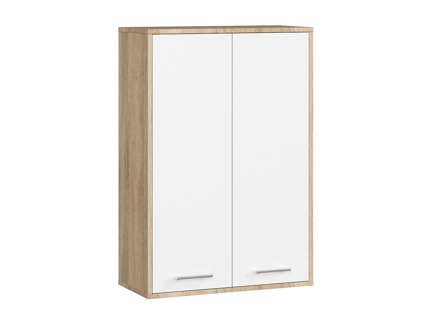Armoire salle de bains suspendue AKORD FIN Chêne Sonoma 64 cm 2 portes pleine Blanche 4 étagères 64x30x94 cm