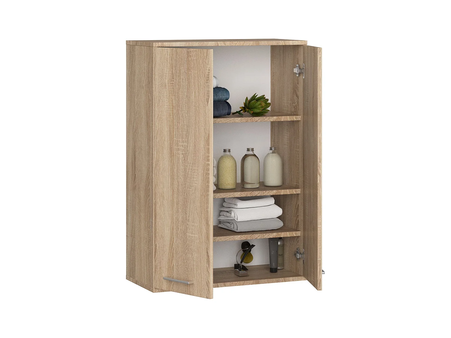 Armoire salle de bains suspendue AKORD FIN Chêne Sonoma 64 cm 2 portes pleine Chêne Sonoma 4 étagères 64x30x94 cm