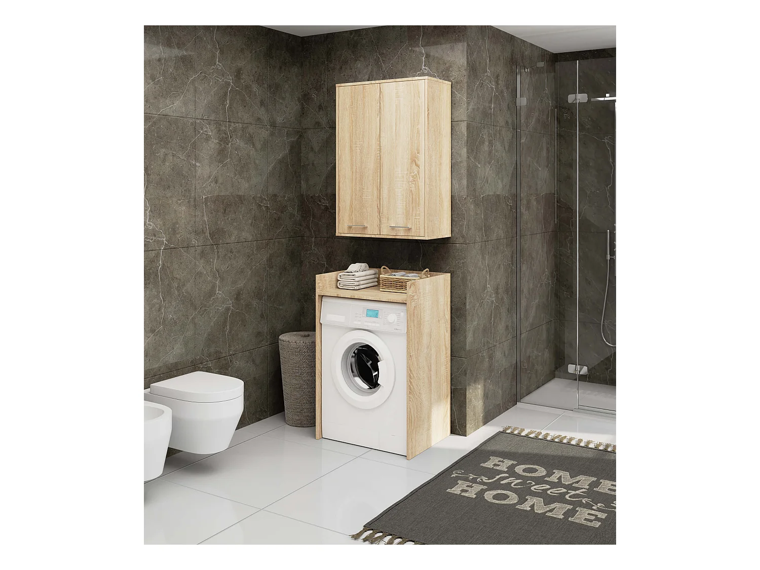 Armoire salle de bains suspendue AKORD FIN Chêne Sonoma 64 cm 2 portes pleine Chêne Sonoma 4 étagères 64x30x94 cm