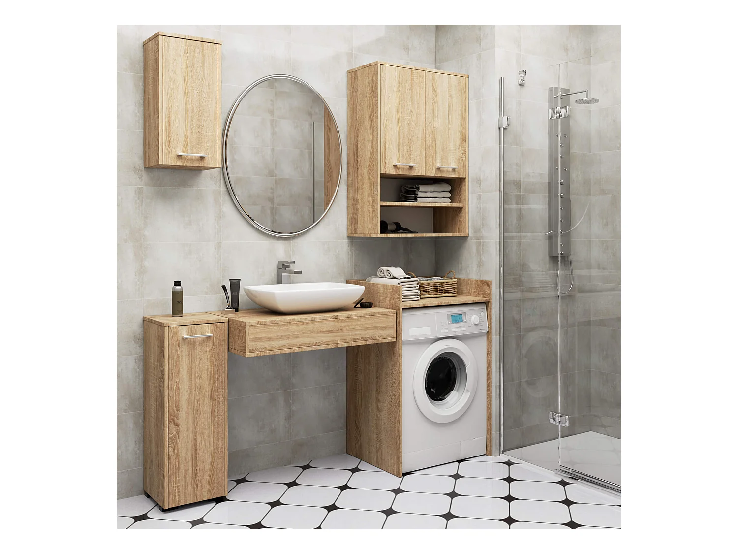 Armoire salle de bains suspendue AKORD FIN Chêne Sonoma 64 cm 2 portes pleine Chêne Sonoma 4 étagères 64x30x94 cm