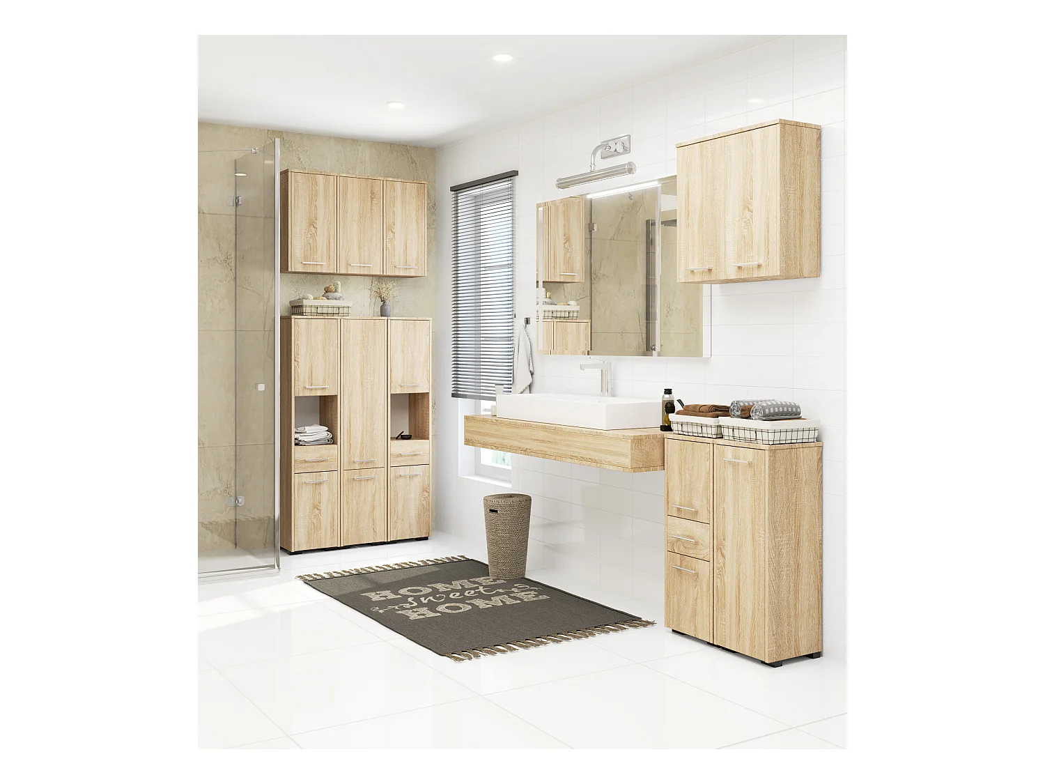 Armoire salle de bains suspendue AKORD FIN Chêne Sonoma 64 cm 2 portes pleine Chêne Sonoma 4 étagères 64x30x94 cm