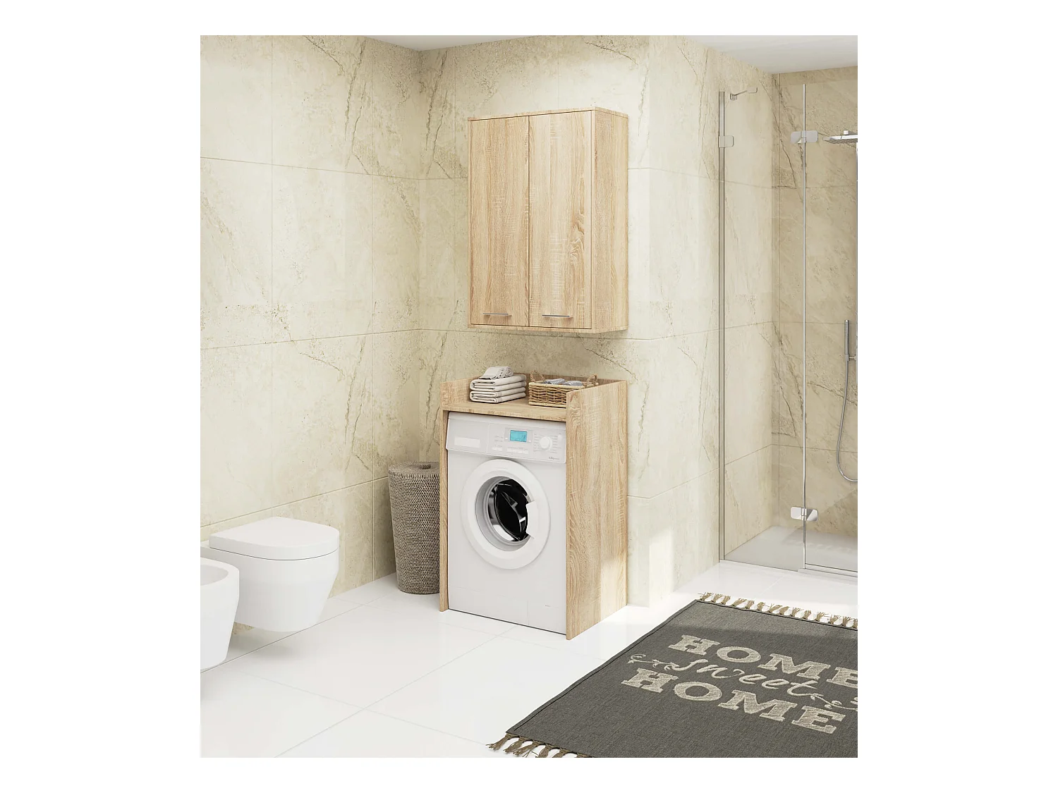 Armoire salle de bains suspendue AKORD FIN Chêne Sonoma 64 cm 2 portes pleine Chêne Sonoma 4 étagères 64x30x94 cm