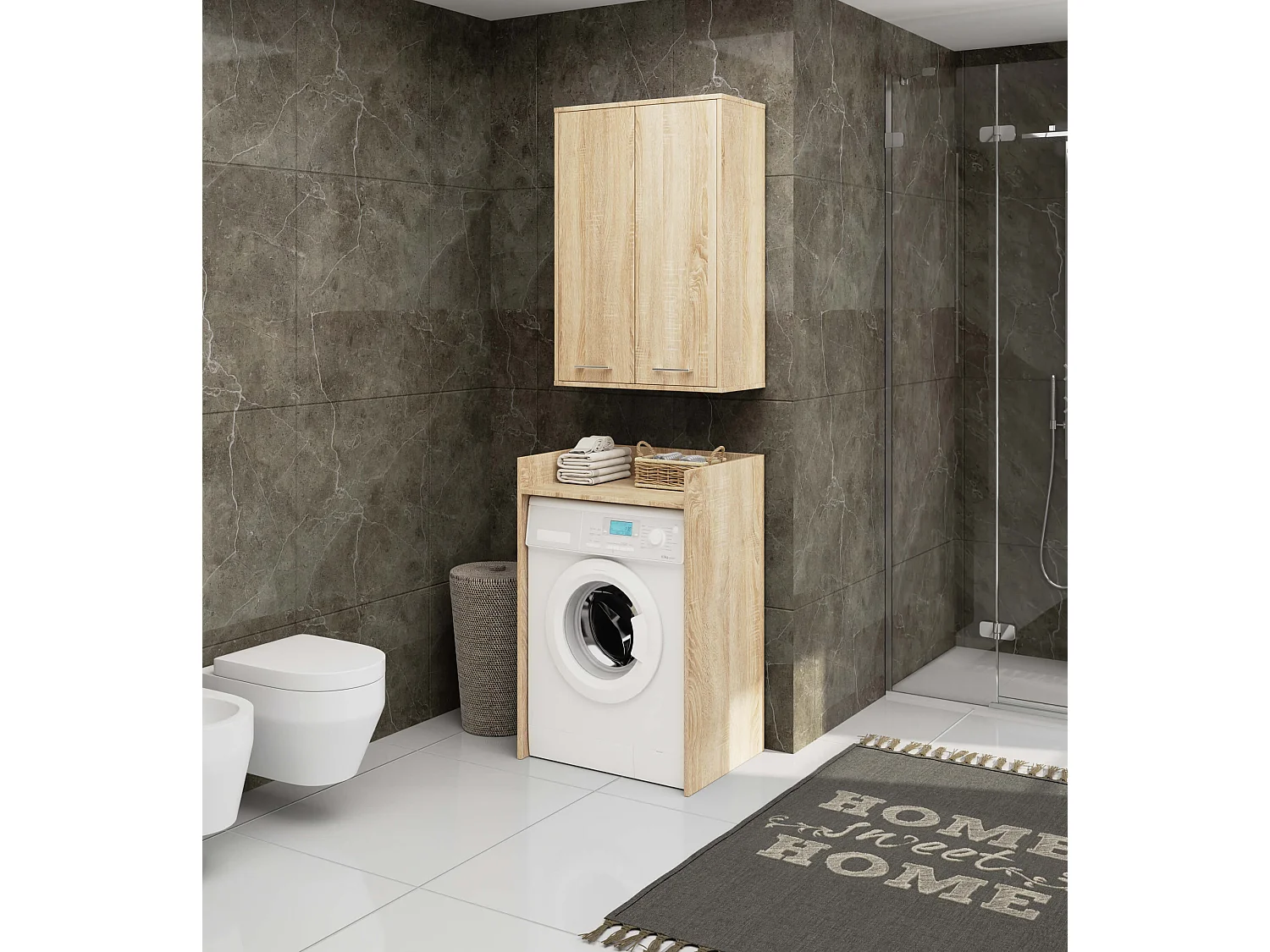 Armoire salle de bains suspendue AKORD FIN Chêne Sonoma 64 cm 2 portes pleine Chêne Sonoma 4 étagères 64x30x94 cm