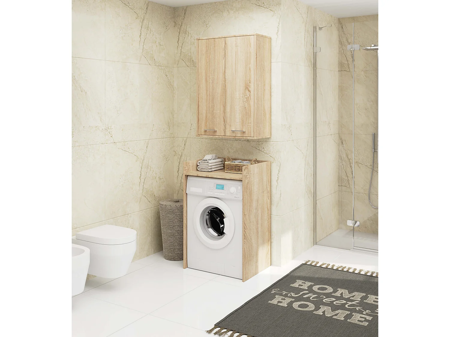 Armoire salle de bains suspendue AKORD FIN Chêne Sonoma 64 cm 2 portes pleine Chêne Sonoma 4 étagères 64x30x94 cm