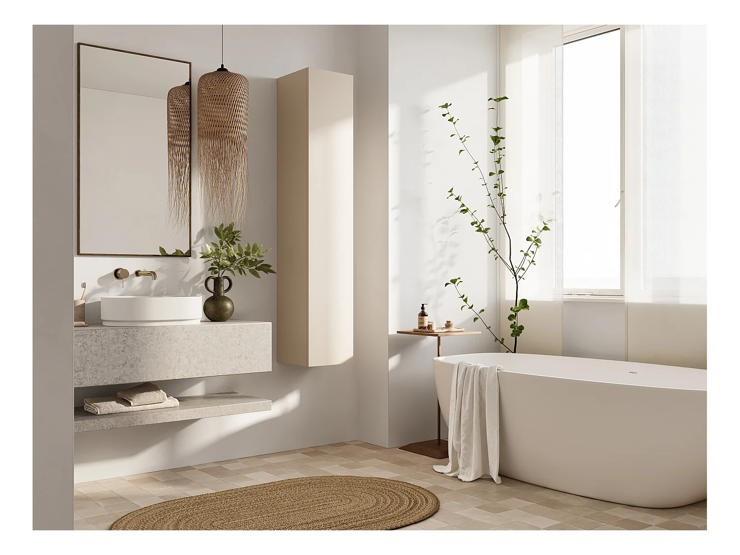 Colonna da bagno sospesa KAYA 105/160 cm – Mobile alto moderno con sistema Push to Open