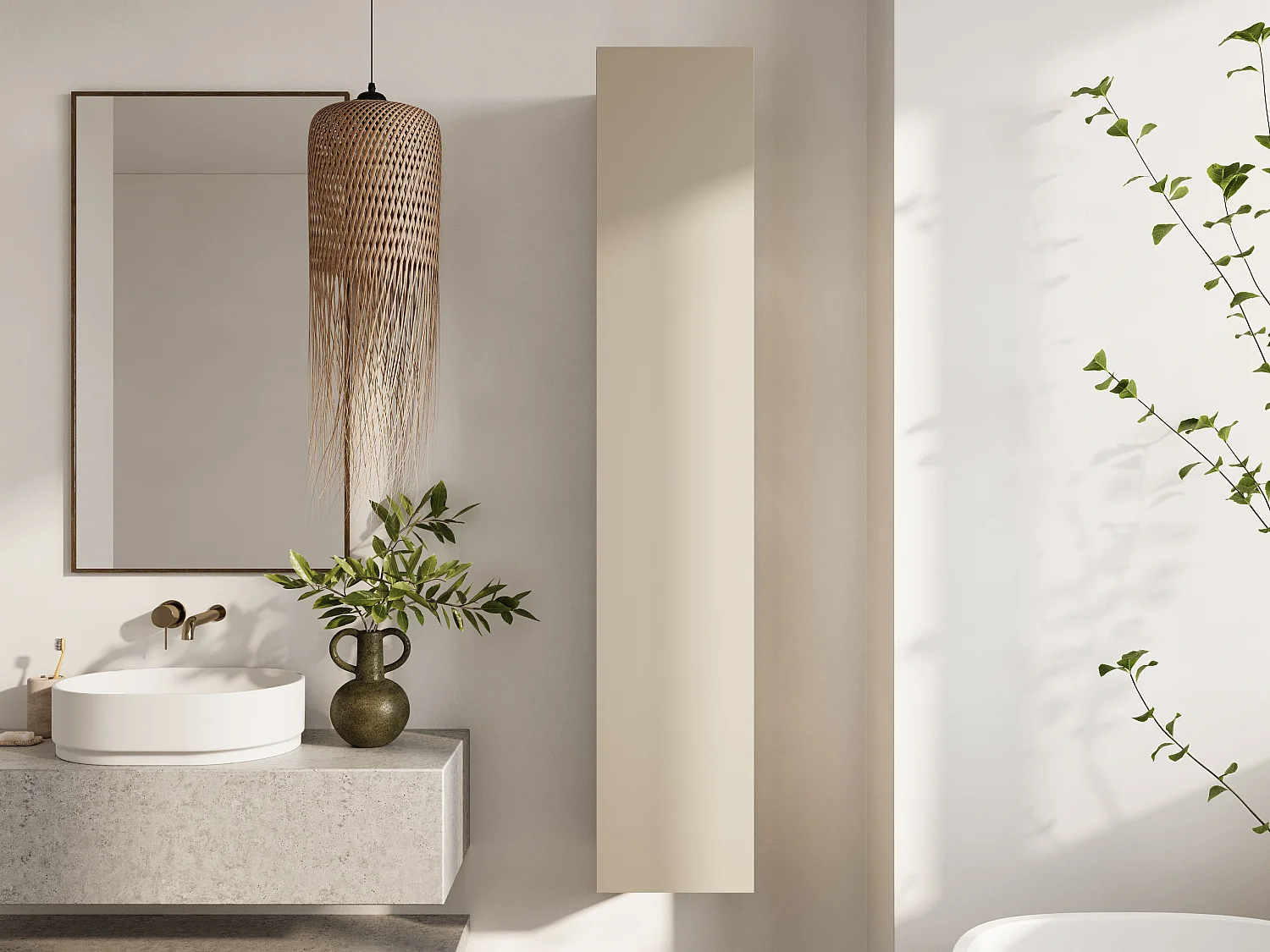 Zwevende badkamerkolom KAYA 105/160 cm – Moderne hoge kast met Push to Open-systeem