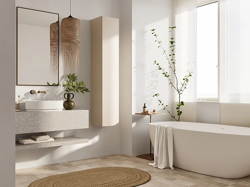 Colonna da bagno sospesa KAYA 105/160 cm – Mobile alto moderno con sistema Push to Open