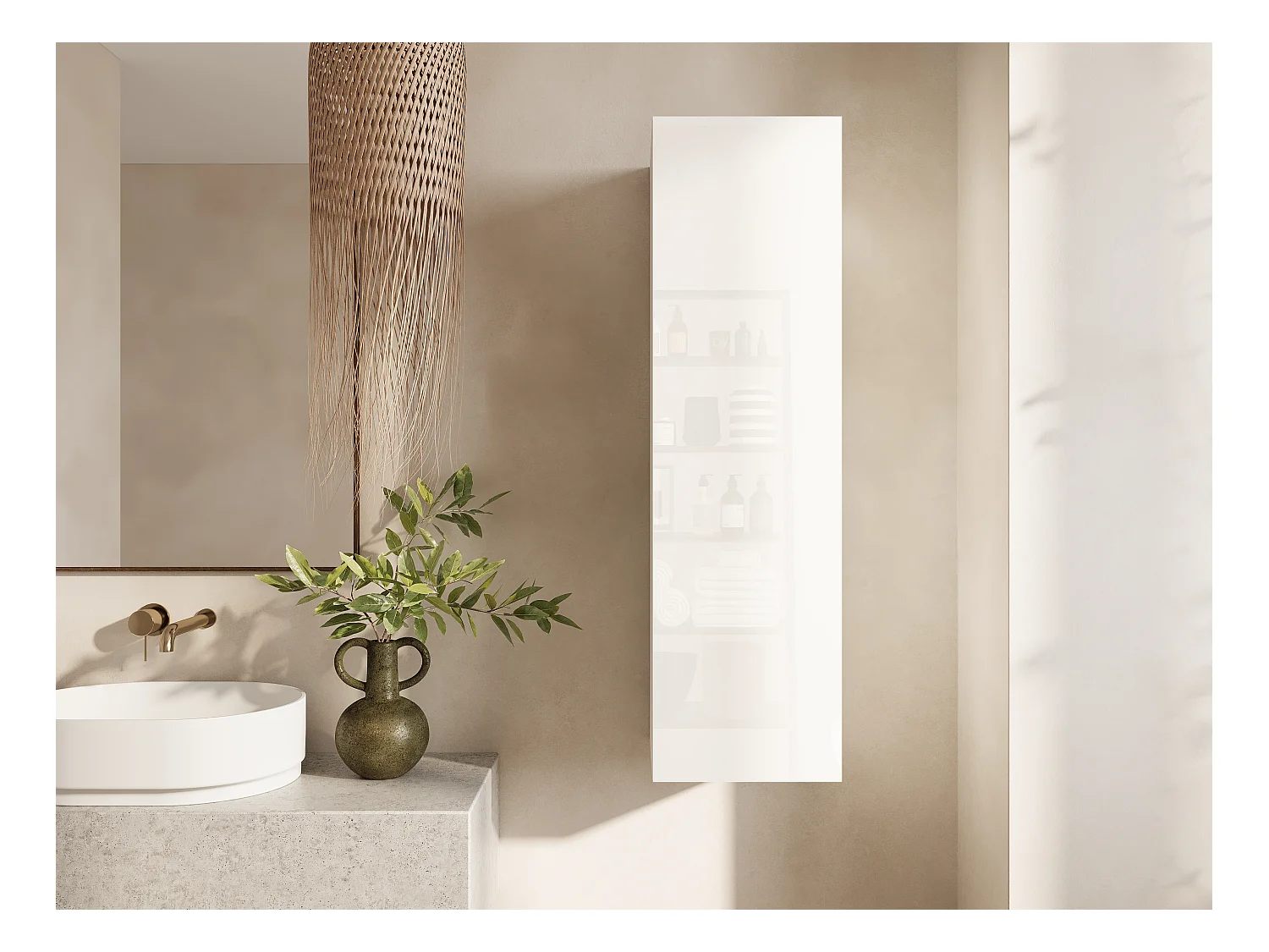 Colonne de salle de bain suspendue KAYA 105/160 cm – Meuble haut moderne avec système Push to Open