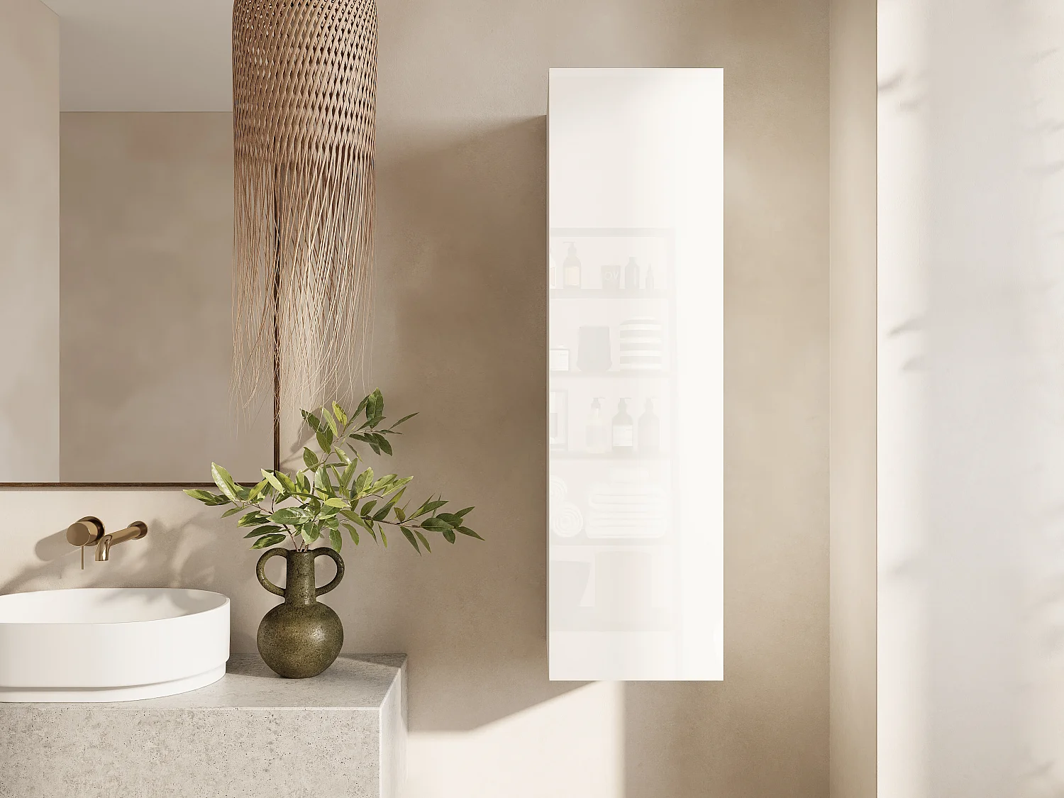 Colonne de salle de bain suspendue KAYA 105/160 cm – Meuble haut moderne avec système Push to Open