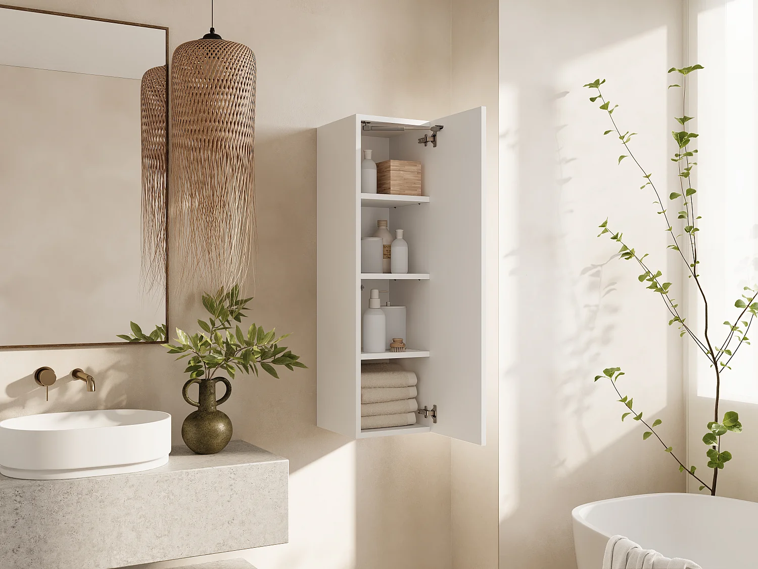 Colonne de salle de bain suspendue KAYA 105/160 cm – Meuble haut moderne avec système Push to Open