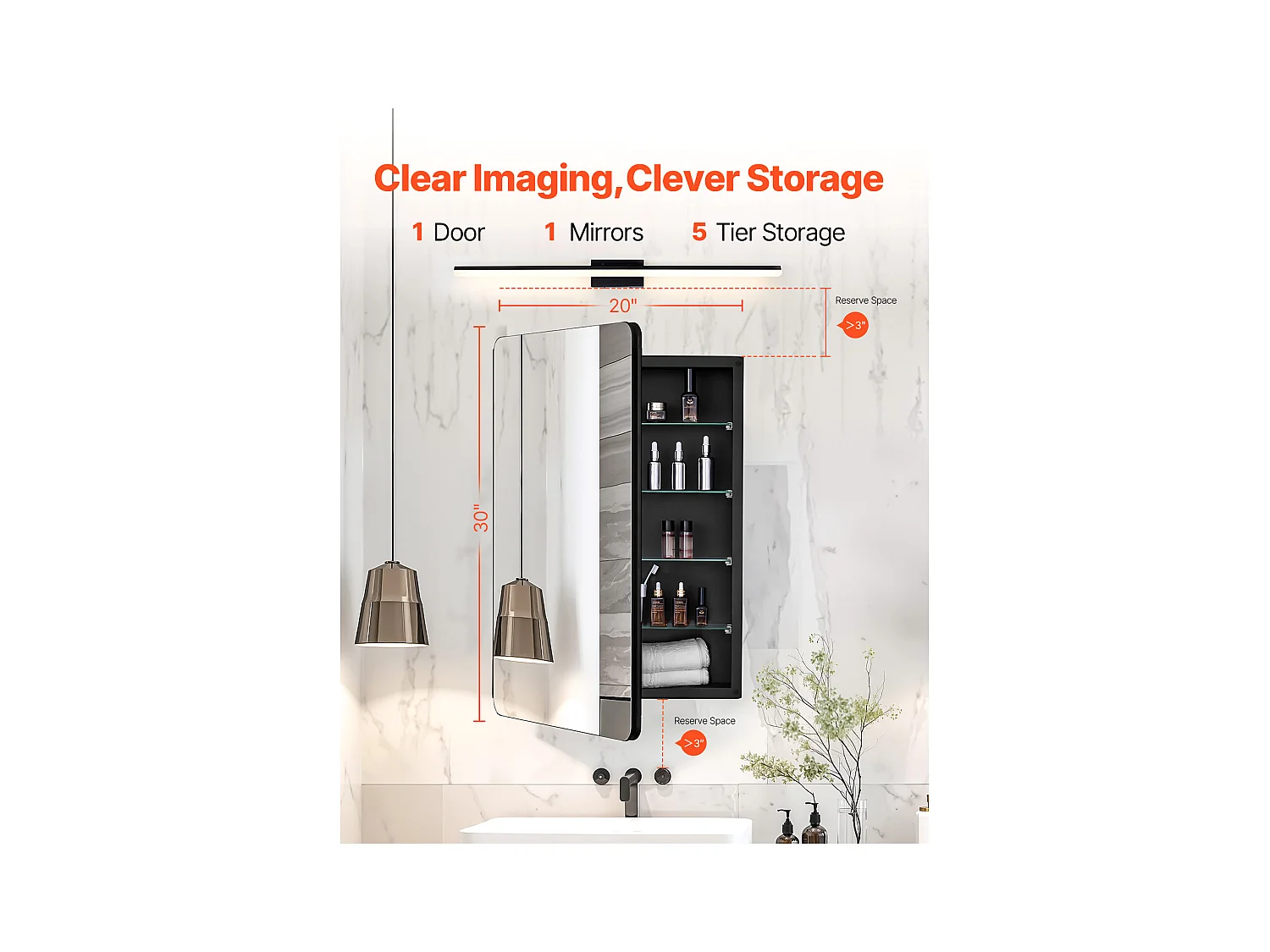 Armoire à Pharmacie, SucceBuy Armoire à Pharmacie, 51 x 76 cm, pour Salle de Bain avec Miroir, Étages Réglables, Options Encastrées et Fixées au Mur