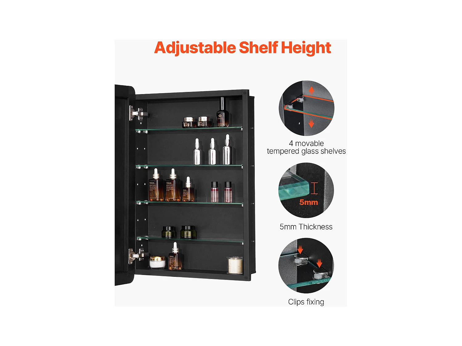 Armoire à Pharmacie, SucceBuy Armoire à Pharmacie, 51 x 76 cm, pour Salle de Bain avec Miroir, Étages Réglables, Options Encastrées et Fixées au Mur