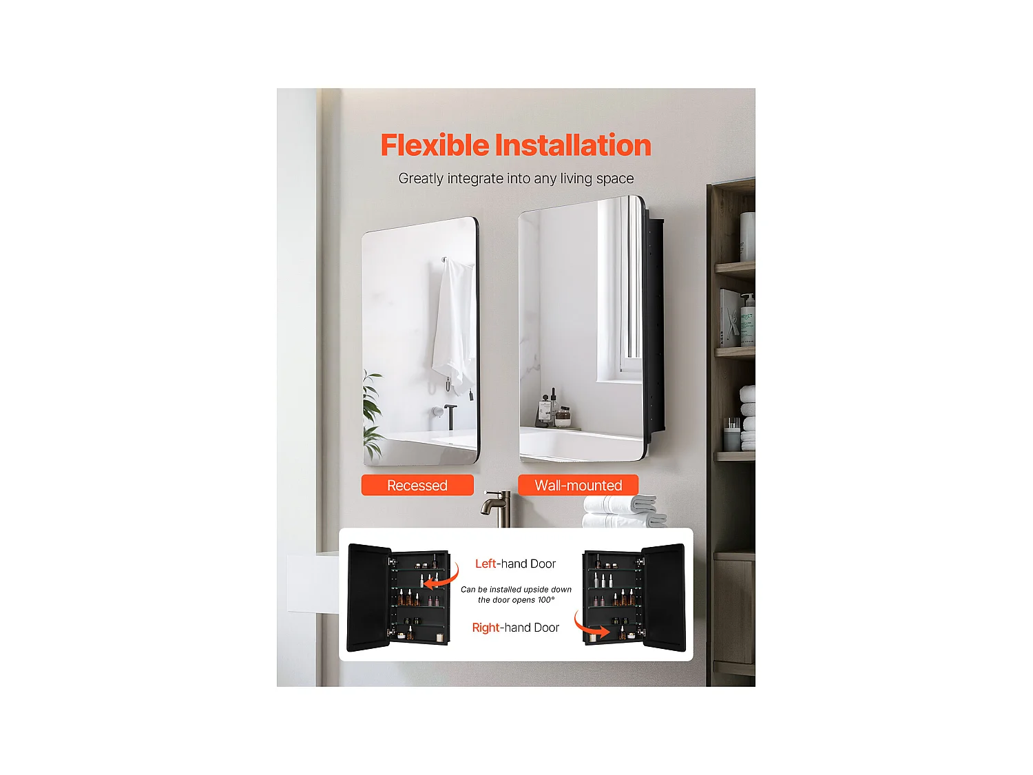 Armoire à Pharmacie, SucceBuy Armoire à Pharmacie, 51 x 76 cm, pour Salle de Bain avec Miroir, Étages Réglables, Options Encastrées et Fixées au Mur