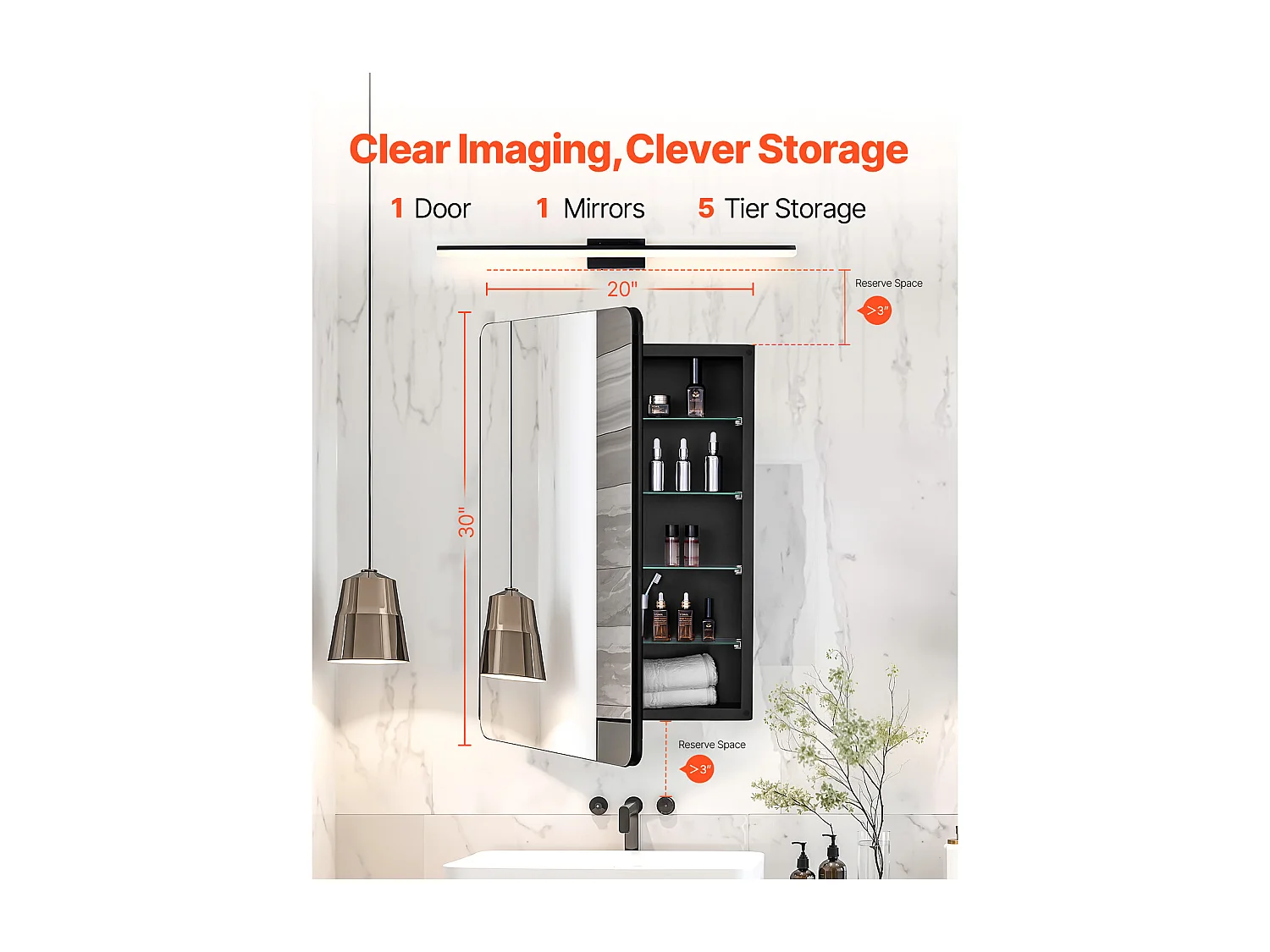 Armoire à Pharmacie, SucceBuy Armoire à Pharmacie, 51 x 76 cm, pour Salle de Bain avec Miroir, Étages Réglables, Options Encastrées et Fixées au Mur