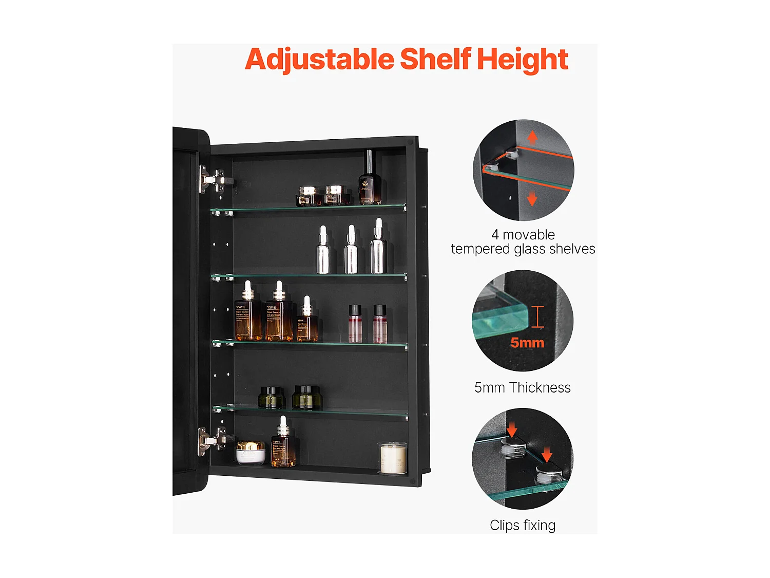 Armoire à Pharmacie, SucceBuy Armoire à Pharmacie, 51 x 76 cm, pour Salle de Bain avec Miroir, Étages Réglables, Options Encastrées et Fixées au Mur