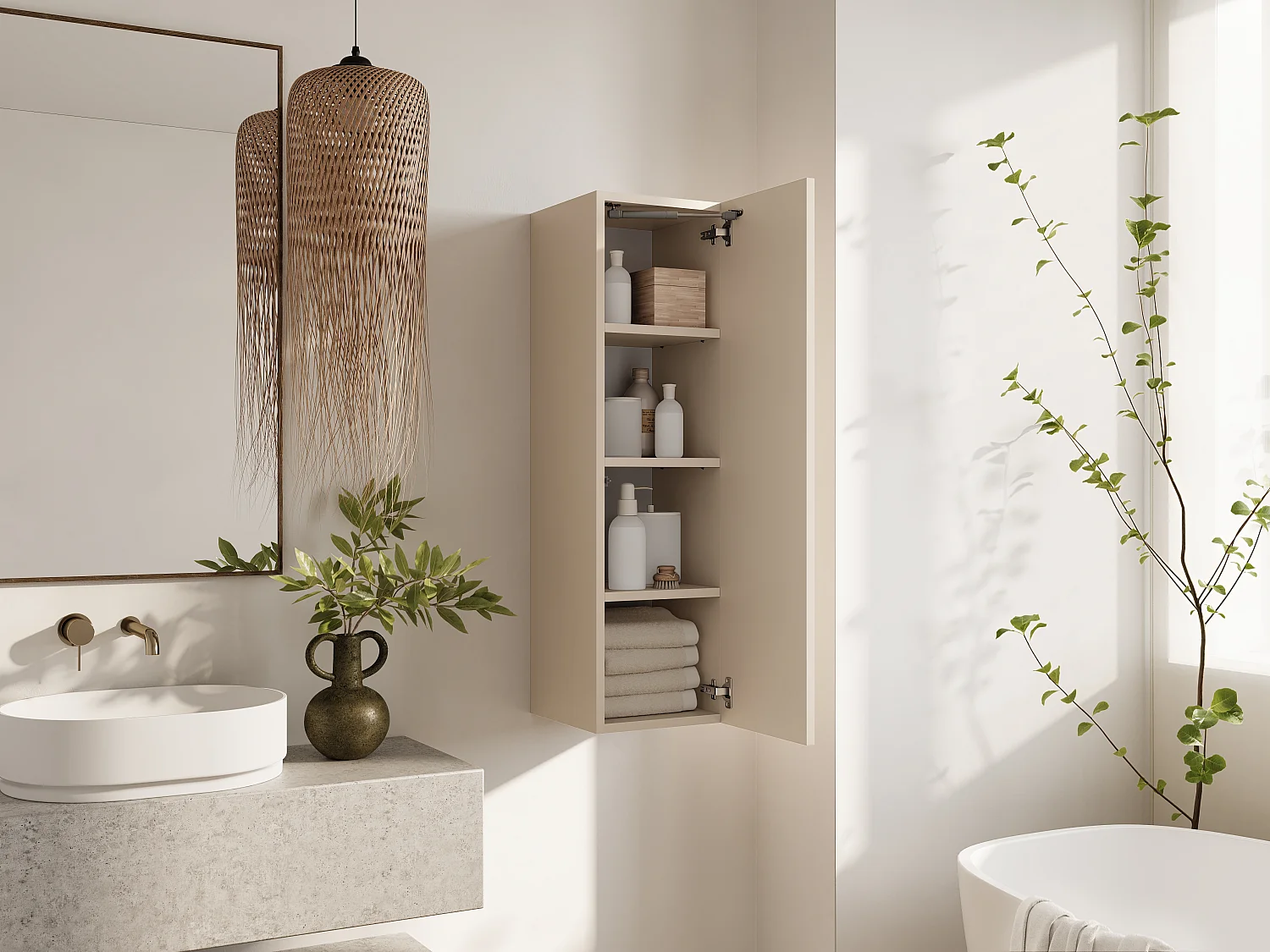 Colonne de salle de bain suspendue KAYA 105/160 cm – Meuble haut moderne avec système Push to Open