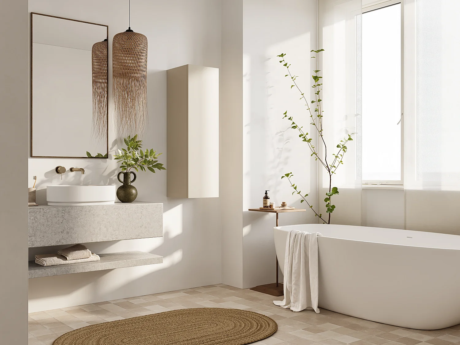 Colonne de salle de bain suspendue KAYA 105/160 cm – Meuble haut moderne avec système Push to Open