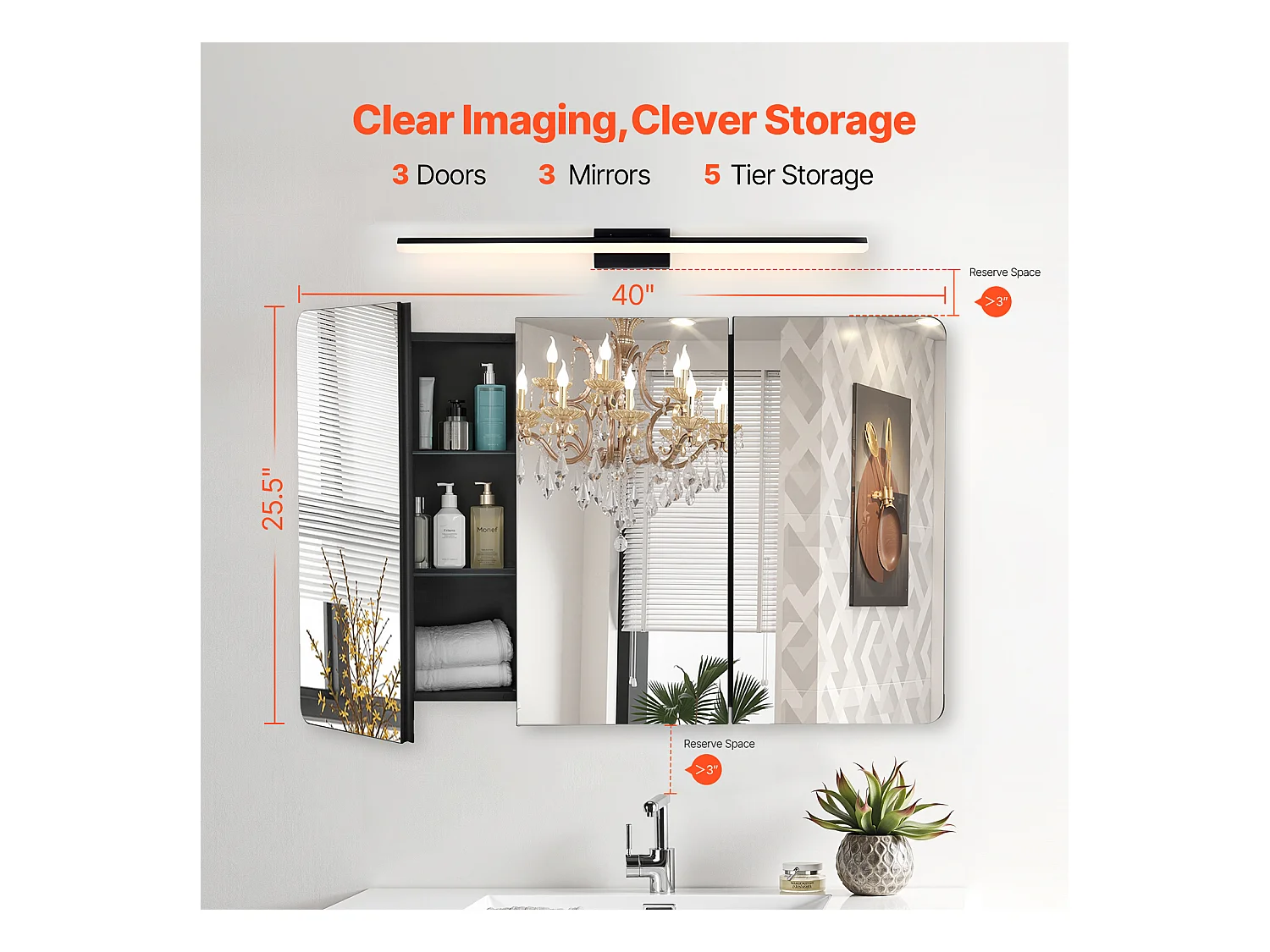 Armoire à Pharmacie, SucceBuy Armoire à Pharmacie, 65 x 102 cm, pour Salle de Bain avec Miroir, Étages Réglables, Options Encastrées et Fixées au Mur