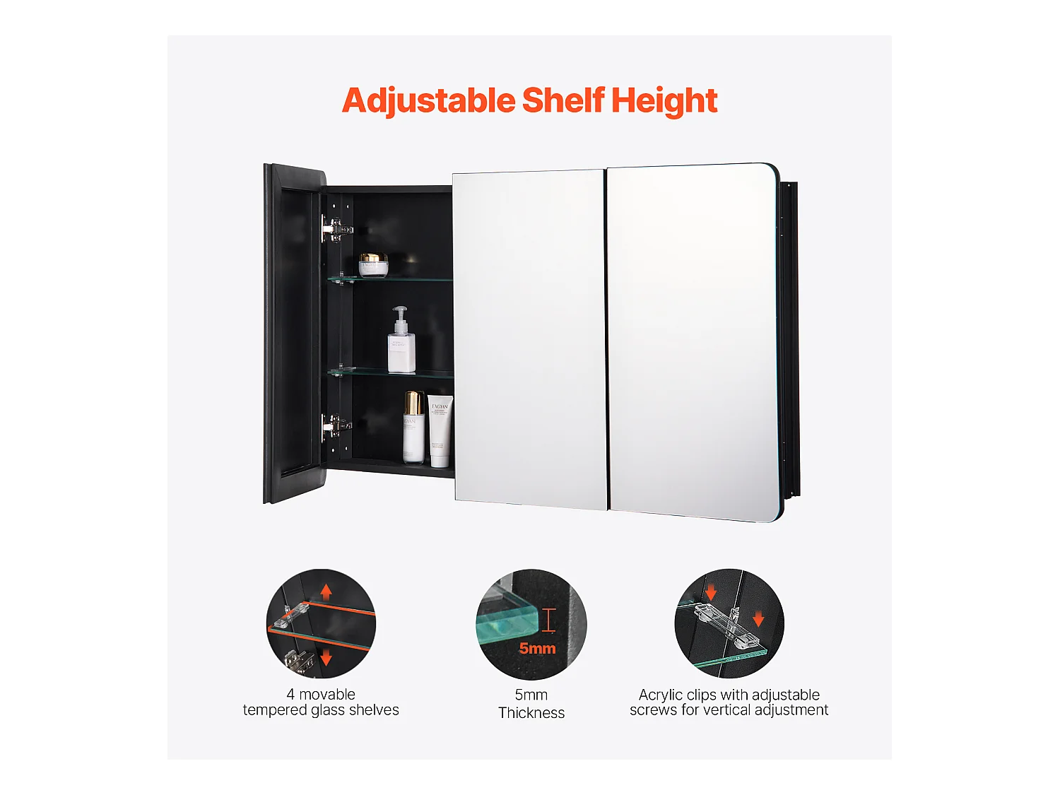 Armoire à Pharmacie, SucceBuy Armoire à Pharmacie, 65 x 102 cm, pour Salle de Bain avec Miroir, Étages Réglables, Options Encastrées et Fixées au Mur