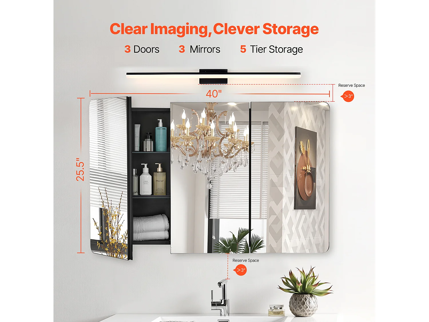 Armoire à Pharmacie, SucceBuy Armoire à Pharmacie, 65 x 102 cm, pour Salle de Bain avec Miroir, Étages Réglables, Options Encastrées et Fixées au Mur