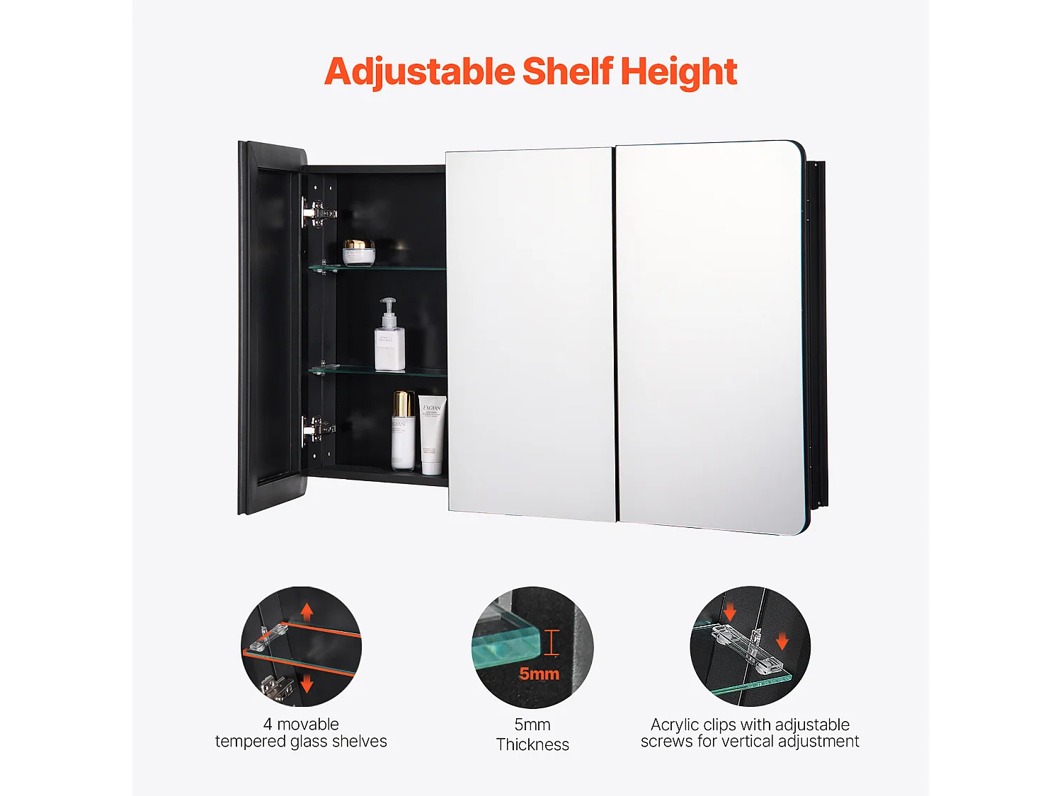 Armoire à Pharmacie, SucceBuy Armoire à Pharmacie, 65 x 102 cm, pour Salle de Bain avec Miroir, Étages Réglables, Options Encastrées et Fixées au Mur