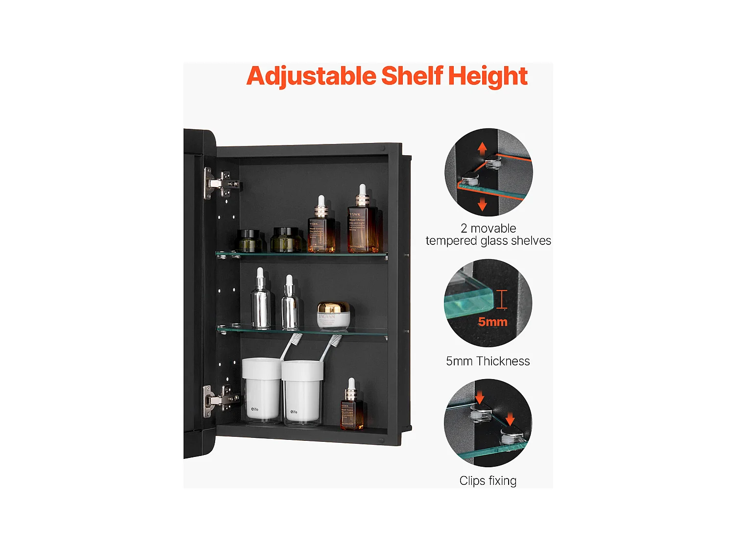 Armoire à Pharmacie, SucceBuy Armoire à Pharmacie - 41 x 61 cm, Armoire à Miroir de Salle de Bain pour Montage Mural ou Installation Encastrée