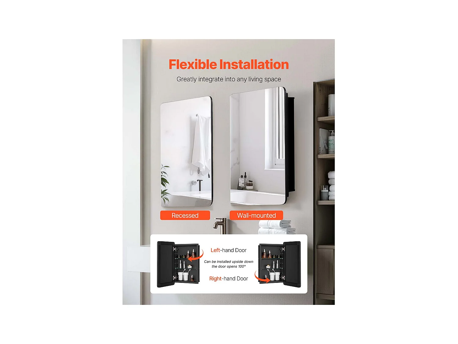 Armoire à Pharmacie, SucceBuy Armoire à Pharmacie - 41 x 61 cm, Armoire à Miroir de Salle de Bain pour Montage Mural ou Installation Encastrée