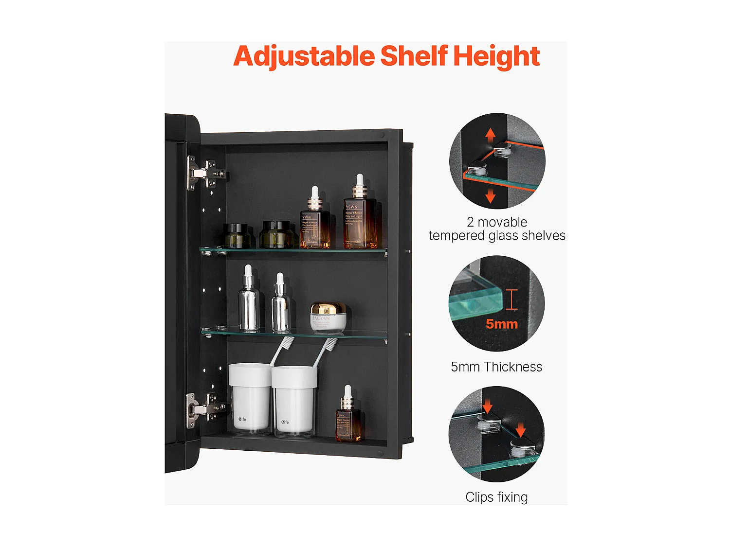 Armoire à Pharmacie, SucceBuy Armoire à Pharmacie - 41 x 61 cm, Armoire à Miroir de Salle de Bain pour Montage Mural ou Installation Encastrée