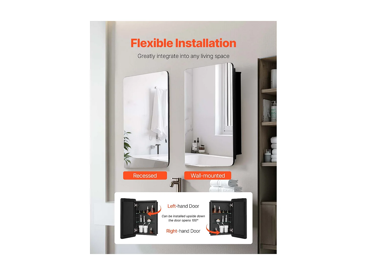 Armoire à Pharmacie, SucceBuy Armoire à Pharmacie - 41 x 61 cm, Armoire à Miroir de Salle de Bain pour Montage Mural ou Installation Encastrée