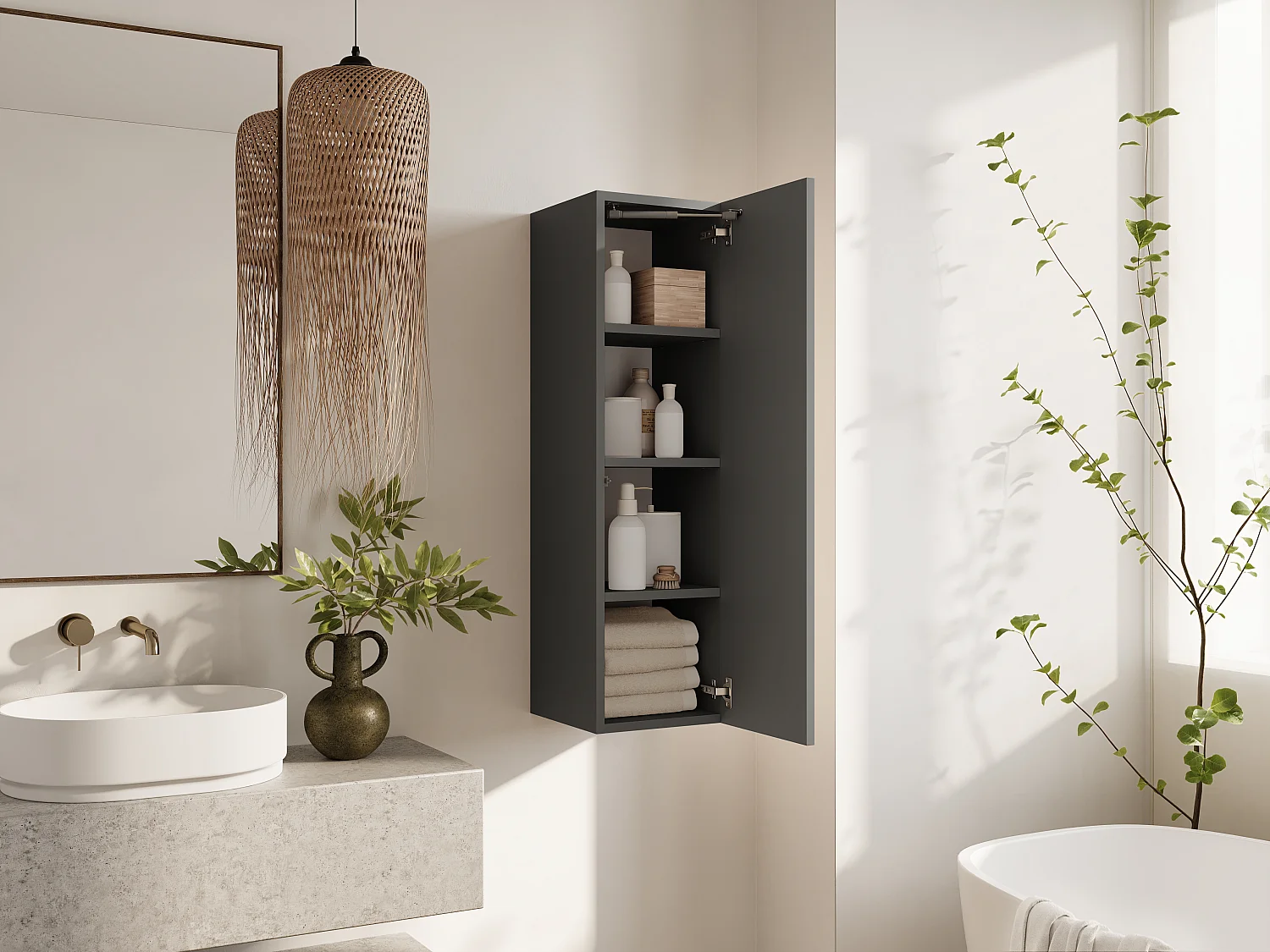 Colonne de salle de bain suspendue KAYA 105/160 cm – Meuble haut moderne avec système Push to Open