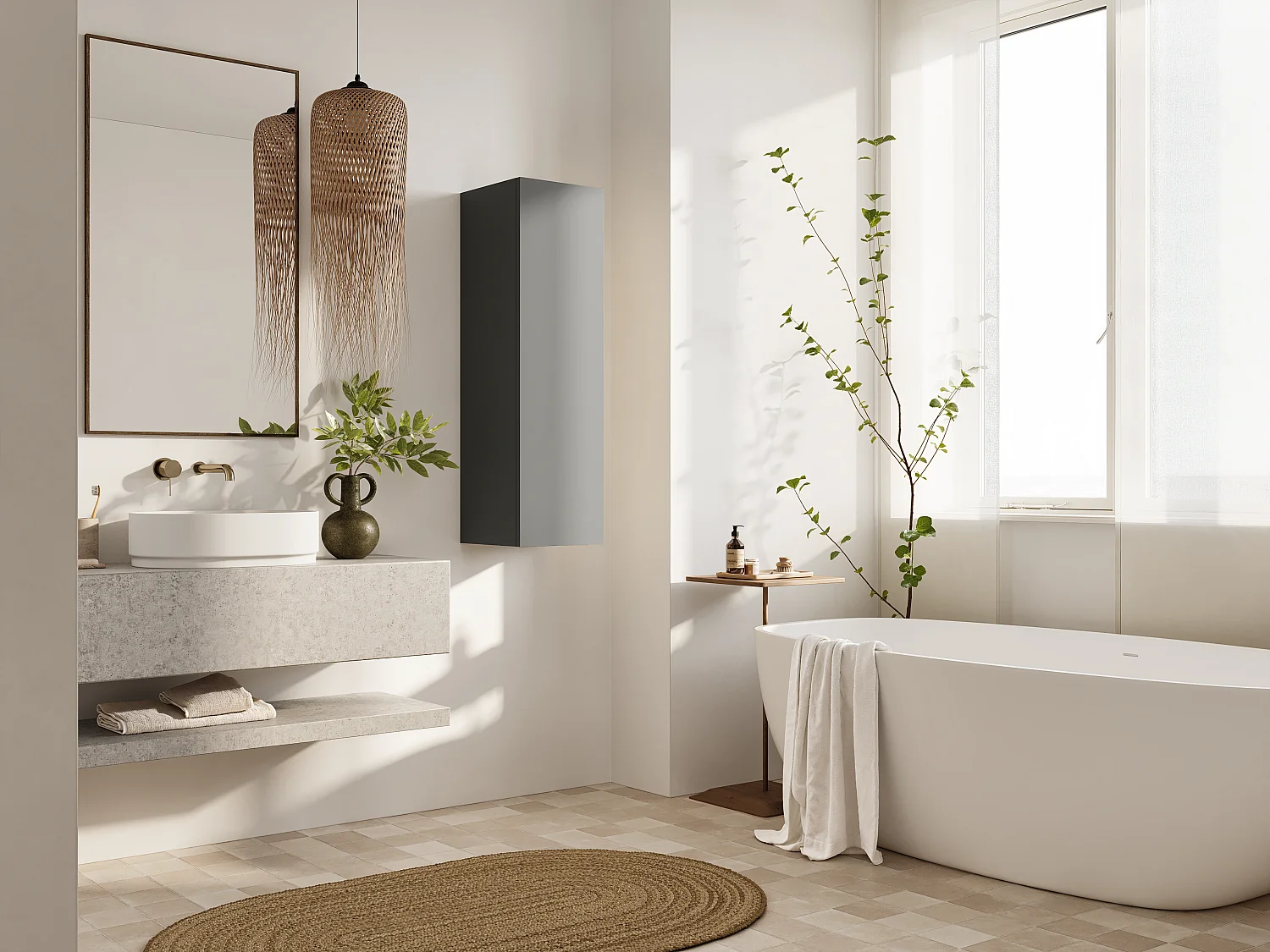 Colonne de salle de bain suspendue KAYA 105/160 cm – Meuble haut moderne avec système Push to Open