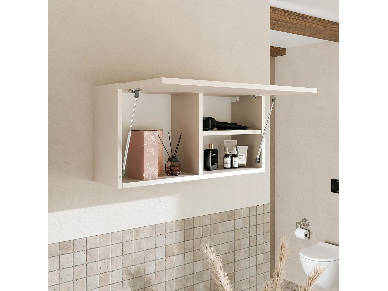 Mobiletto Da Bagno A Parete Nero - Armadietto Salvaspazio Con Mensola - Facile Da Montare