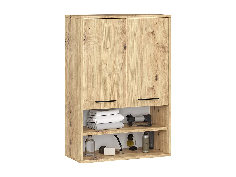 Armoire salle de bains suspendue AKORD FIN Chêne Artisan 64 cm 2 portes façade Chêne Artisan 4 étagères 64x30x94 cm
