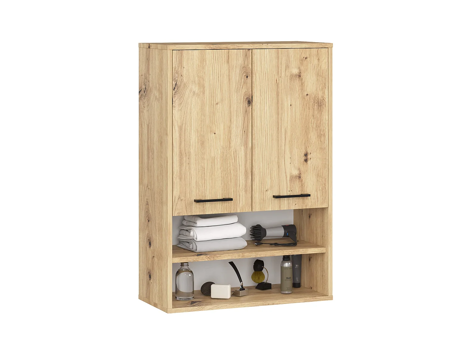 Badezimmer-Hängeschrank FIN Artisan Eiche 64 cm 2 Türen 4 Regalböden B64xH94xT30 cm