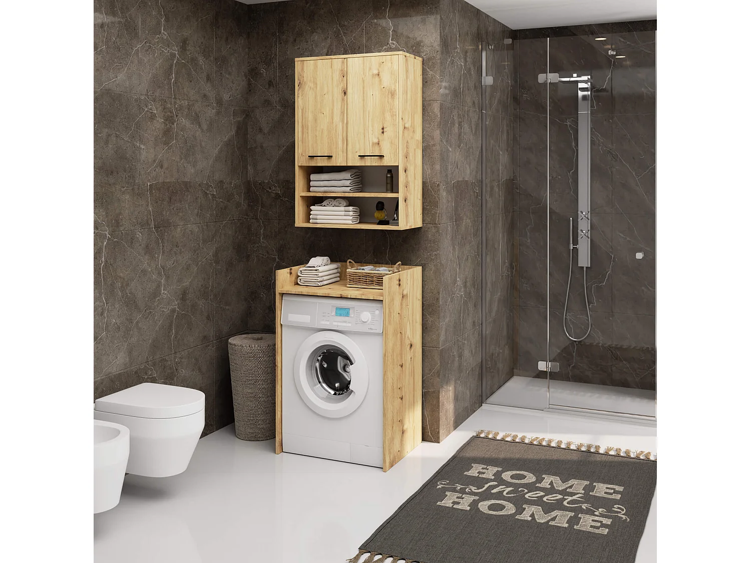 Hangende Badkamerkast FIN H934 W64 met 2 Deuren en 4 Planken / AKORD Furniture Factory / Artisan Eik / 64 x 94 x 30 cm