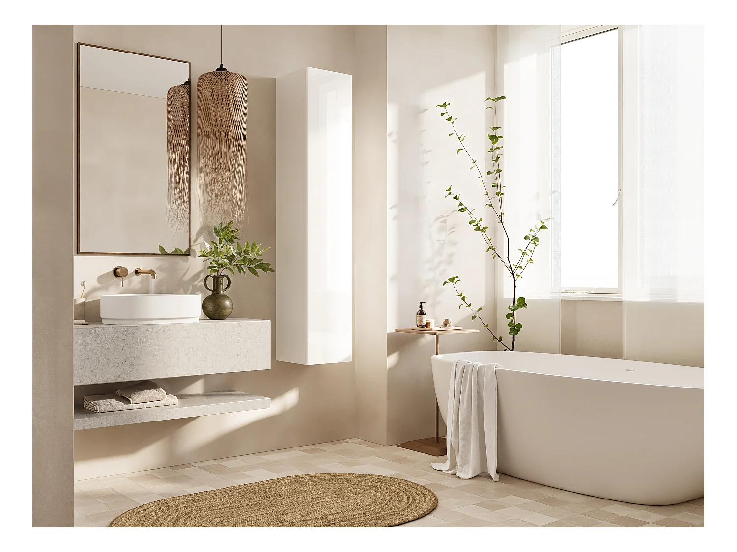 Colonne de salle de bain suspendue KAYA 105/160 cm – Meuble haut moderne avec système Push to Open