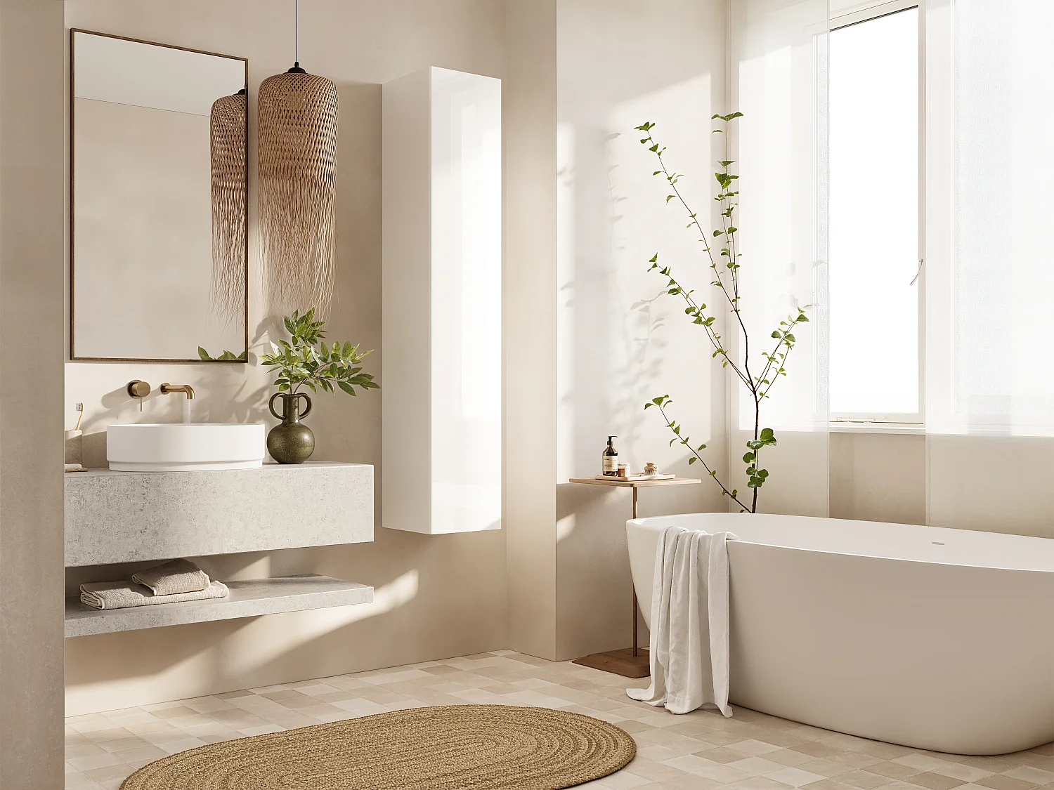 Colonne de salle de bain suspendue KAYA 105/160 cm – Meuble haut moderne avec système Push to Open