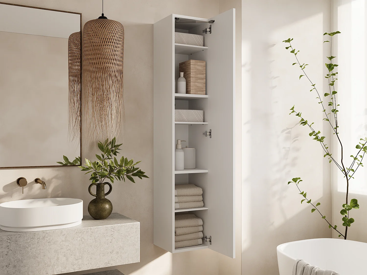 Colonne de salle de bain suspendue KAYA 105/160 cm – Meuble haut moderne avec système Push to Open