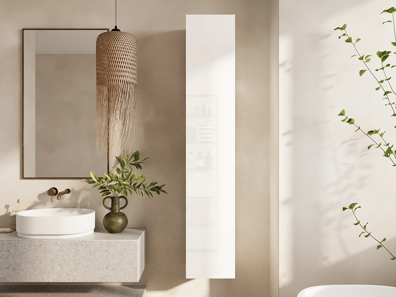 Colonne de salle de bain suspendue KAYA 105/160 cm – Meuble haut moderne avec système Push to Open