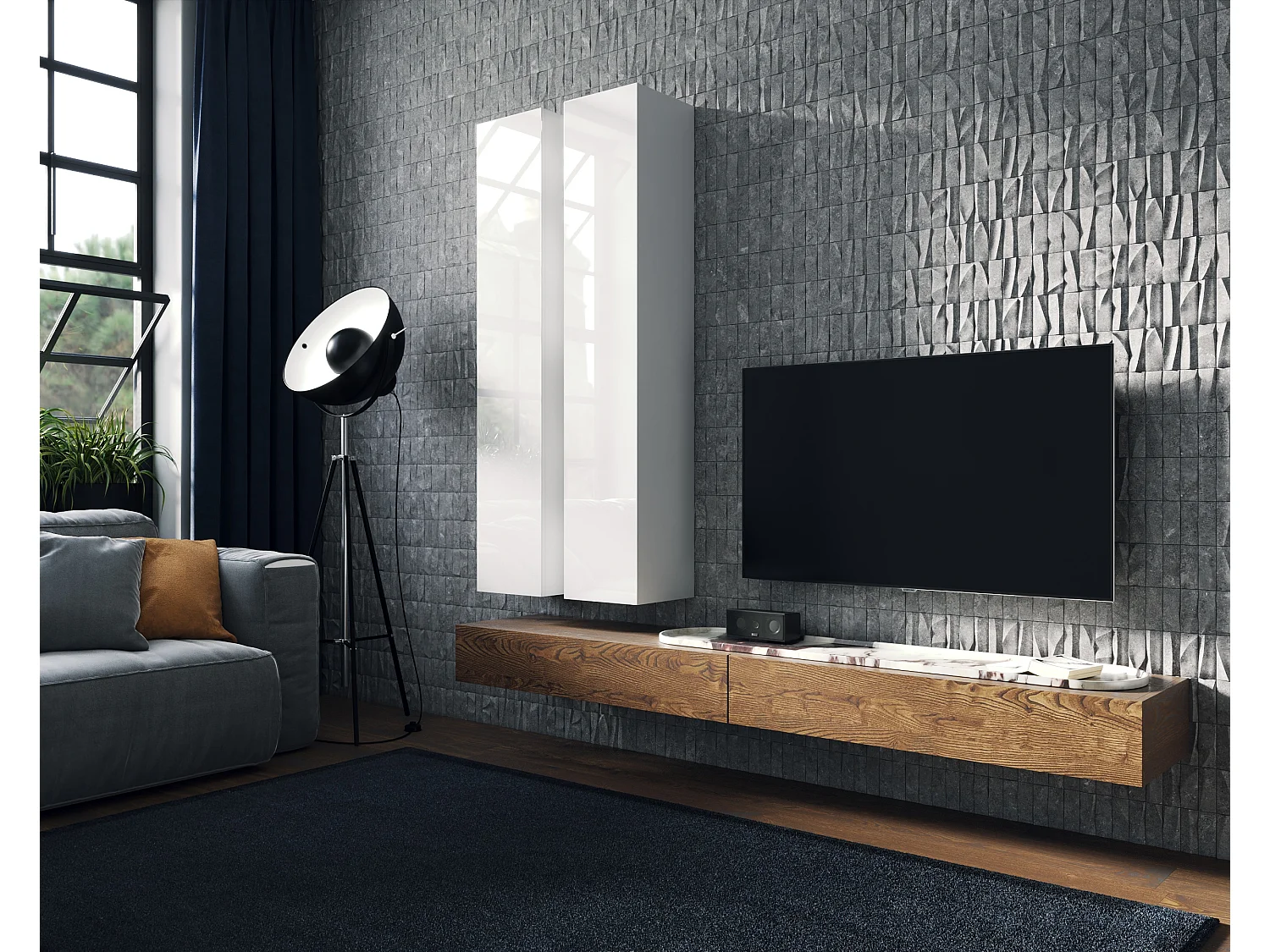 Colonne de salle de bain suspendue KAYA 105/160 cm – Meuble haut moderne avec système Push to Open