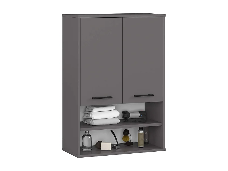 Armoire salle de bains suspendue AKORD FIN Gris Graphite 64 cm 2 portes façade Gris Graphite 4 étagères 64x30x94 cm