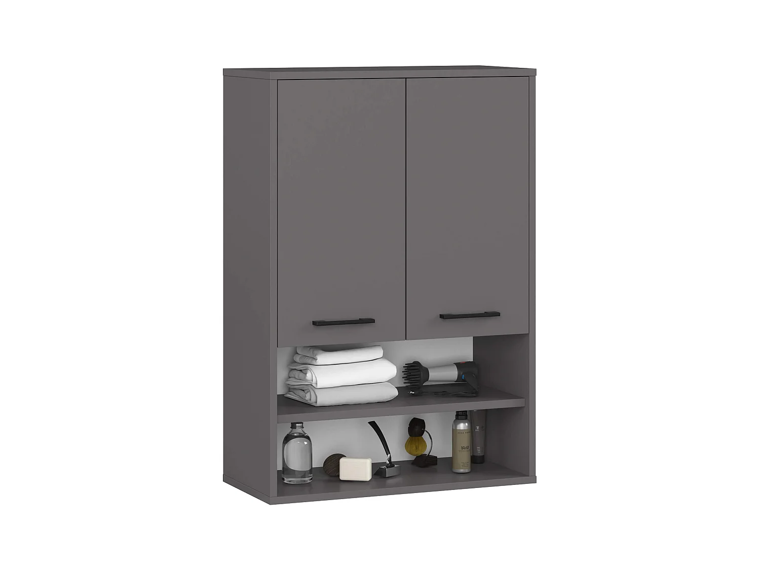 Armoire salle de bains suspendue AKORD FIN Gris Graphite 64 cm 2 portes façade Gris Graphite 4 étagères 64x30x94 cm