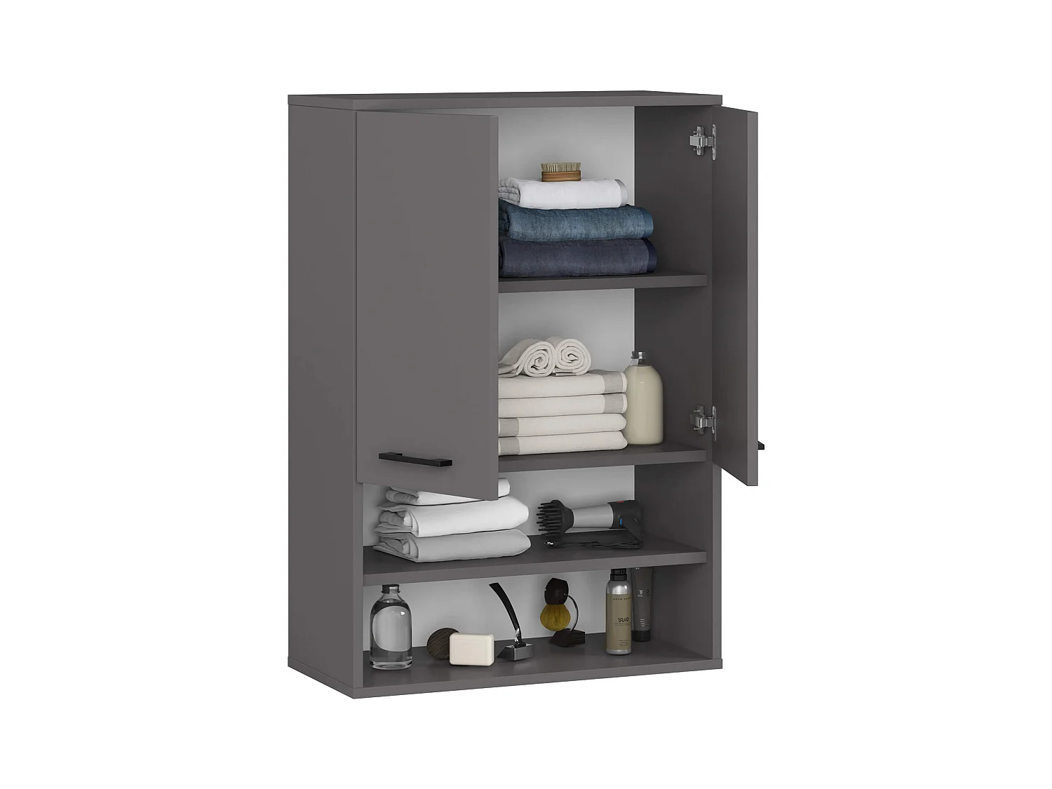 Armoire salle de bains suspendue AKORD FIN Gris Graphite 64 cm 2 portes façade Gris Graphite 4 étagères 64x30x94 cm