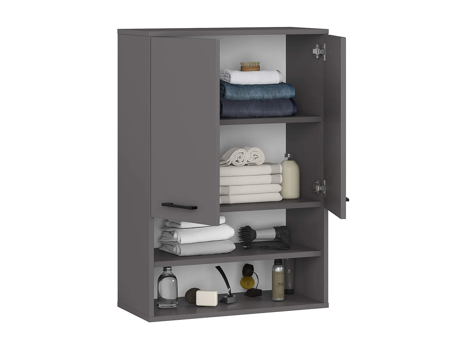 Hangende Badkamerkast FIN H934 W64 met 2 Deuren en 4 Planken / AKORD Furniture Factory / Grafietgrijs / 64 x 94 x 30 cm