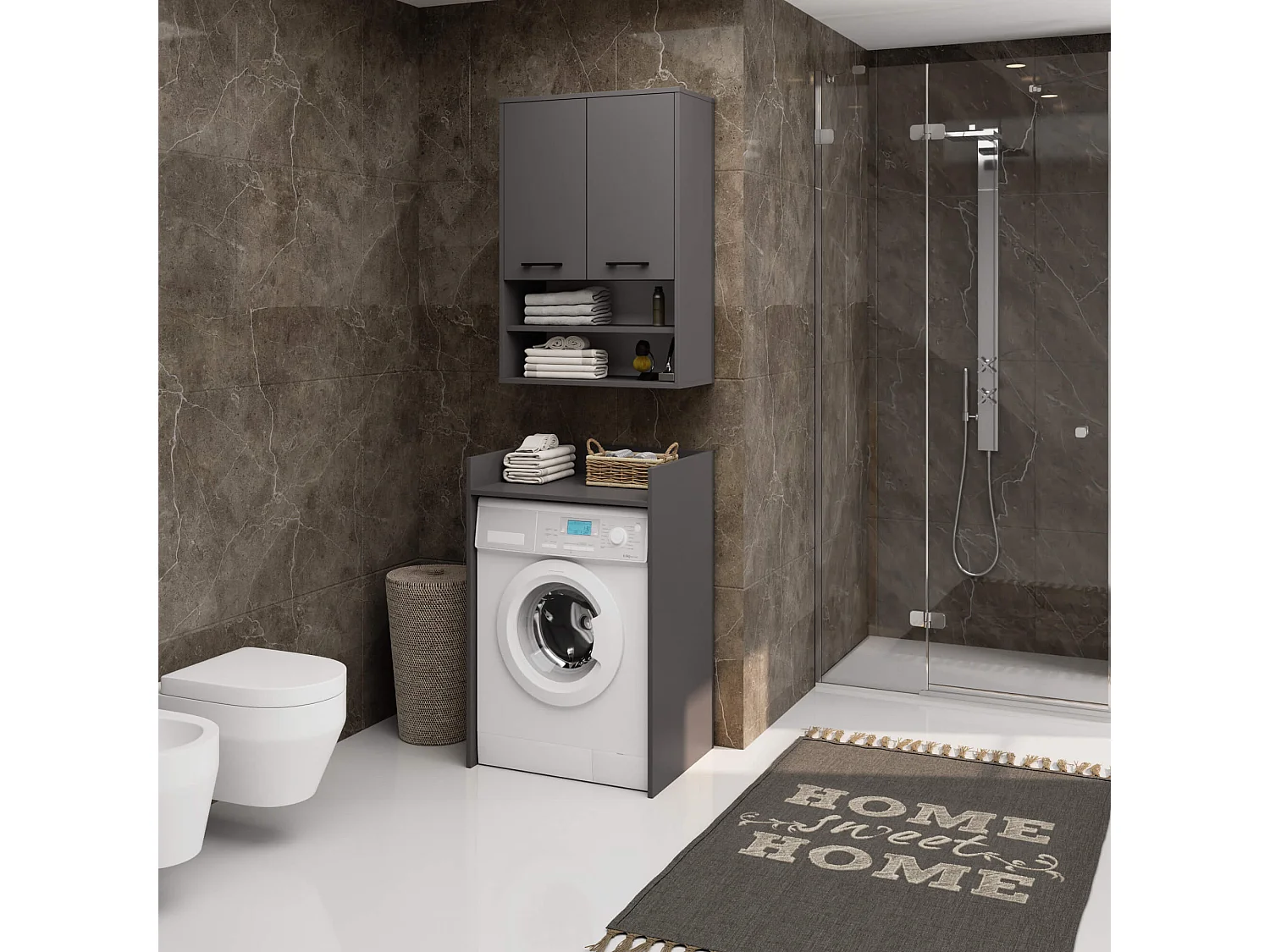 Hangende Badkamerkast FIN H934 W64 met 2 Deuren en 4 Planken / AKORD Furniture Factory / Grafietgrijs / 64 x 94 x 30 cm