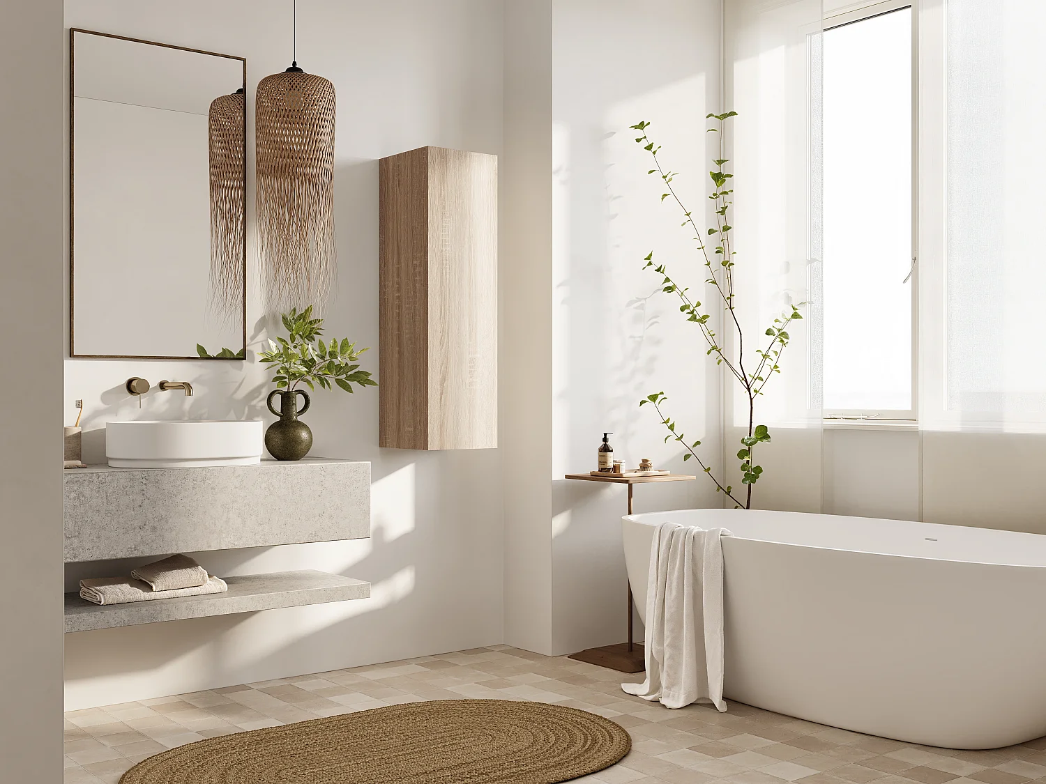 Zwevende badkamerkolom KAYA 105/160 cm – Moderne hoge kast met Push to Open-systeem