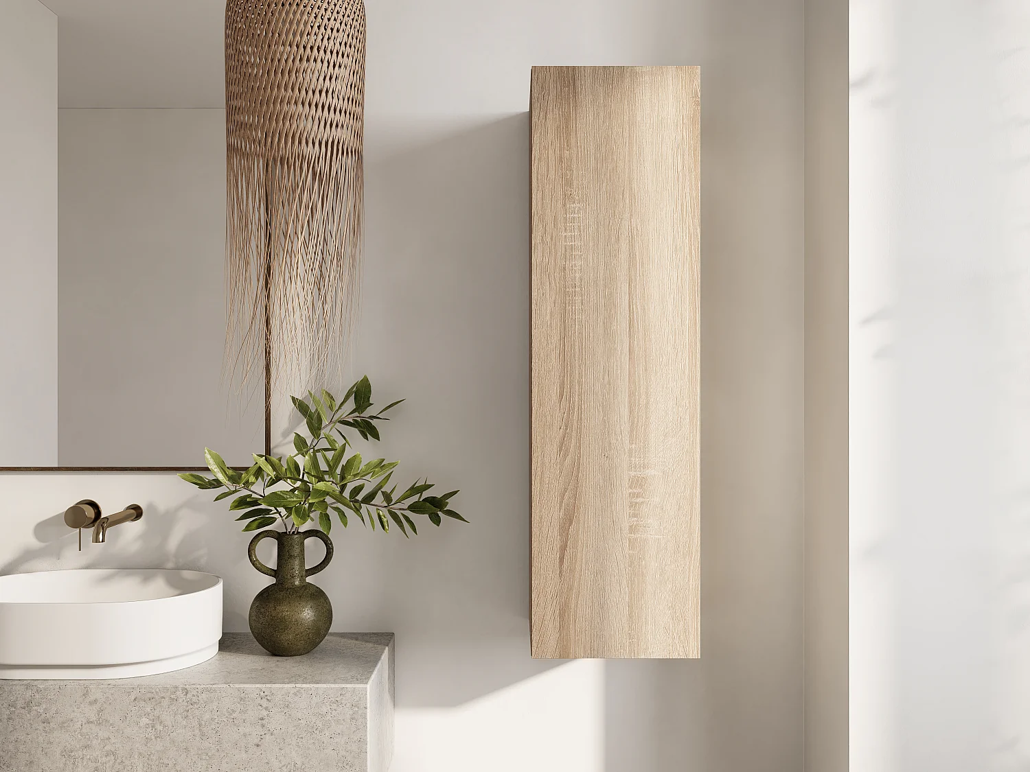 Zwevende badkamerkolom KAYA 105/160 cm – Moderne hoge kast met Push to Open-systeem